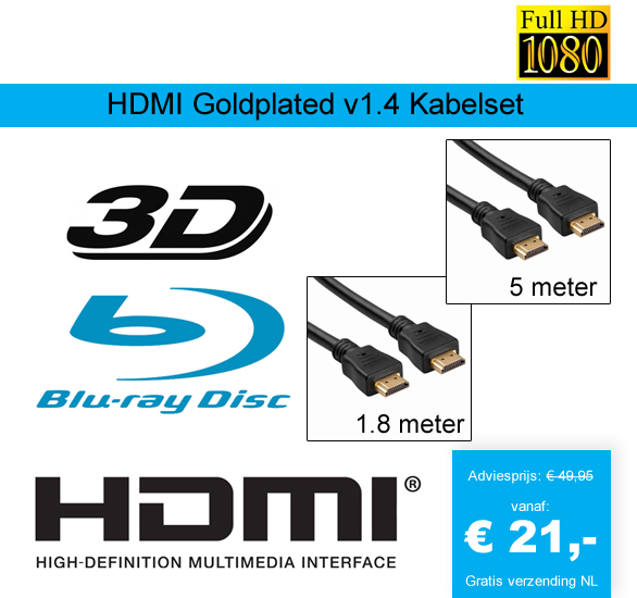 123 Dagaanbieding - Hdmi Goldplated V1.4 Kabelset 1.8Mtr + 5Mtr 123 Dagaanbieding - Hdmi Goldplated V1.4 Kabelset 1.8Mtr + 5Mtr