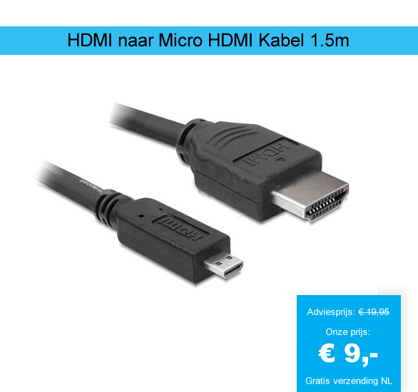 123 Dagaanbieding - Hdmi Naar Micro Hdmi Kabel 1.5M 123 Dagaanbieding - Hdmi Naar Micro Hdmi Kabel 1.5M
