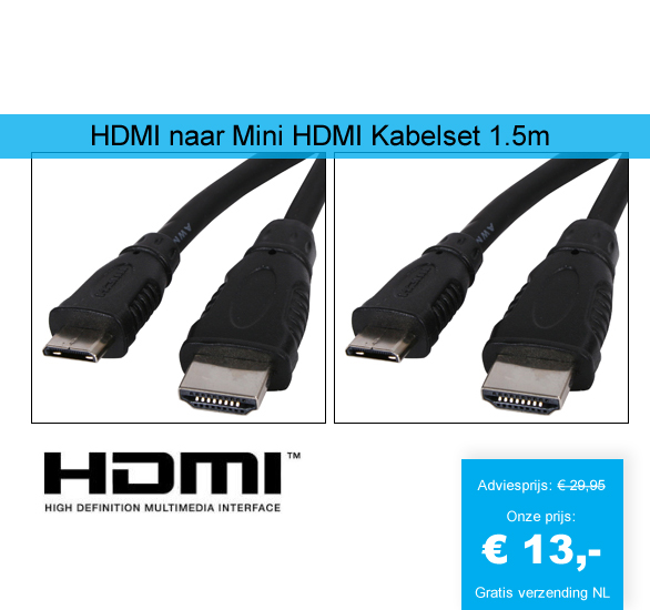 123 Dagaanbieding - Hdmi Naar Mini Hdmi Kabelset 1.5M 123 Dagaanbieding - Hdmi Naar Mini Hdmi Kabelset 1.5M
