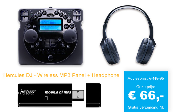 123 Dagaanbieding - Hercules Dj - Wireless Mp3 Panel + Headphone