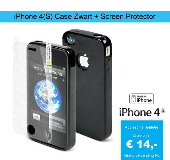 123 Dagaanbieding - Iphone 4(S) Case Zwart + Screen Protector