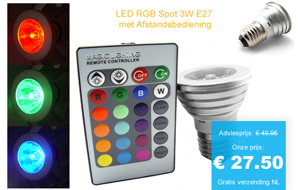 123 Dagaanbieding - Led Rgb Spot 3W E27 Met Afstandsbediening