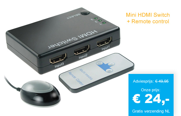 123 Dagaanbieding - Mini Hdmi Switch + Remote Control