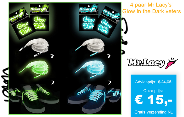 123 Dagaanbieding - Mr Lacy's Glow In The Dark Veters: 4 Paar 123 Dagaanbieding - Mr Lacy's Glow In The Dark Veters: 4 Paar
