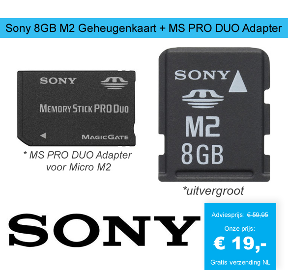 123 Dagaanbieding - Sony 8Gb M2 Geheugenkaart + Ms Pro Duo Adapter