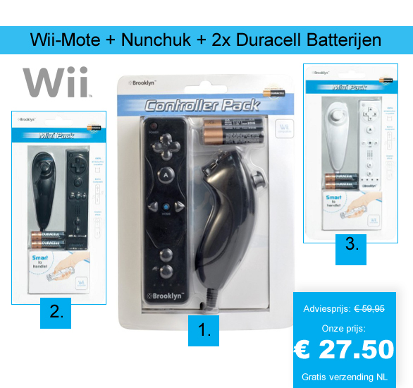 123 Dagaanbieding - Wii-mote + Nunchuk + 2X Duracell Batterijen