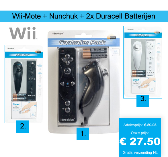 123 Dagaanbieding - Wii-mote + Nunchuk + 2X Duracell Batterijen 123 Dagaanbieding - Wii-mote + Nunchuk + 2X Duracell Batterijen