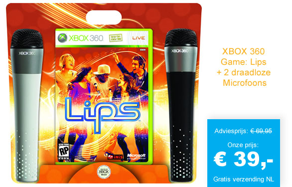 123 Dagaanbieding - Xbox 360 Game: Lips + 2 Draadloze Microfoons 123 Dagaanbieding - Xbox 360 Game: Lips + 2 Draadloze Microfoons