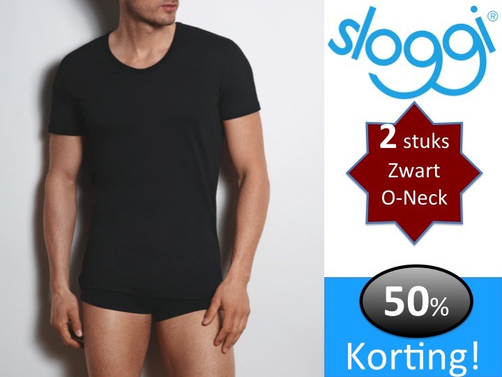 Een Dag Actie - 2Xsloggi Men Basic Shirt O-neck Zwart Een Dag Actie - 2Xsloggi Men Basic Shirt O-neck Zwart