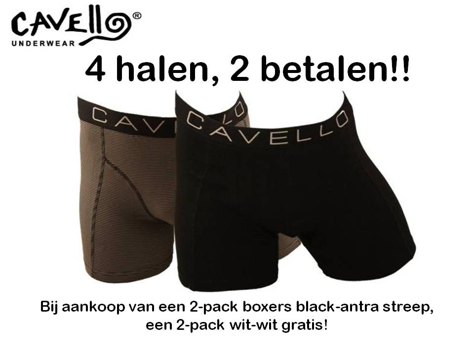 Een Dag Actie - 4 Boxershorts Cavello Black/antrastreep+wit