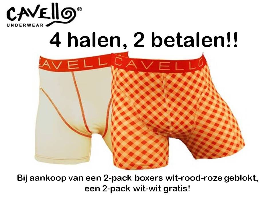 Een Dag Actie - 4 Boxershorts Cavello Rood/rozegeblokt+wit