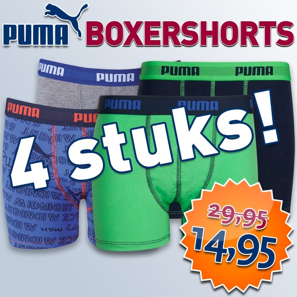 Een Dag Actie - 4 Puma Boys Boxershorts Dagaanbieding