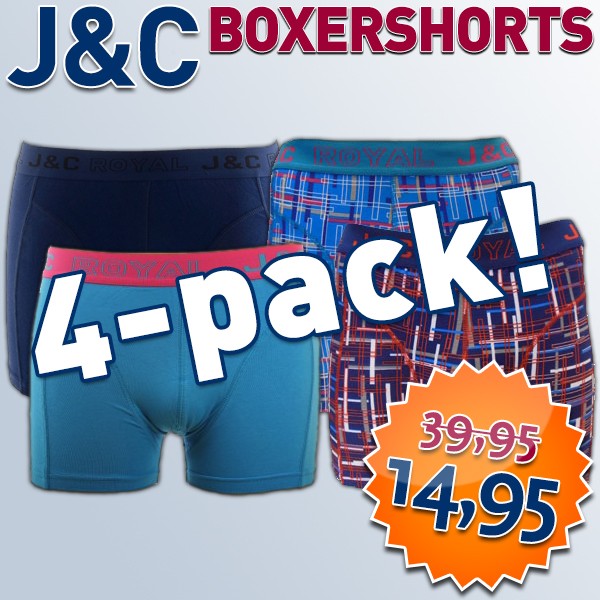 Een Dag Actie - 4-Boxershorts Jc Uni+aop Blauw, Turqoise. Een Dag Actie - 4-Boxershorts Jc Uni+aop Blauw, Turqoise.
