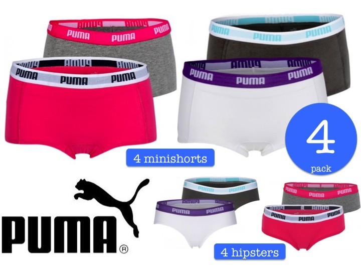 Een Dag Actie - 4-Pack Puma Damesondergoed Grijs-wit-fuchsia-antra Een Dag Actie - 4-Pack Puma Damesondergoed Grijs-wit-fuchsia-antra