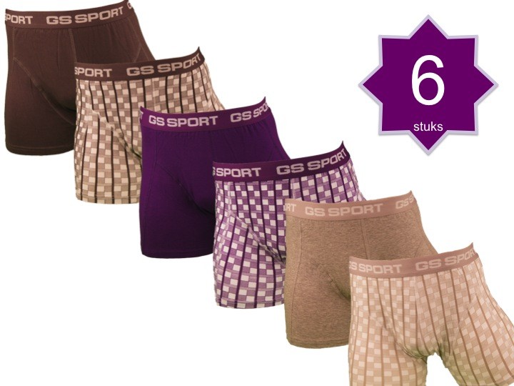 Een Dag Actie - 6 Gs Sport Boxershorts Paars-grijs Een Dag Actie - 6 Gs Sport Boxershorts Paars-grijs