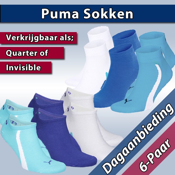 Een Dag Actie - 6 Paar Puma Sokken Blauw-wit Actie