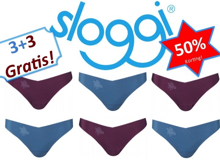 Een Dag Actie - 6X Sloggi Light String Blue/aubergine Een Dag Actie - 6X Sloggi Light String Blue/aubergine