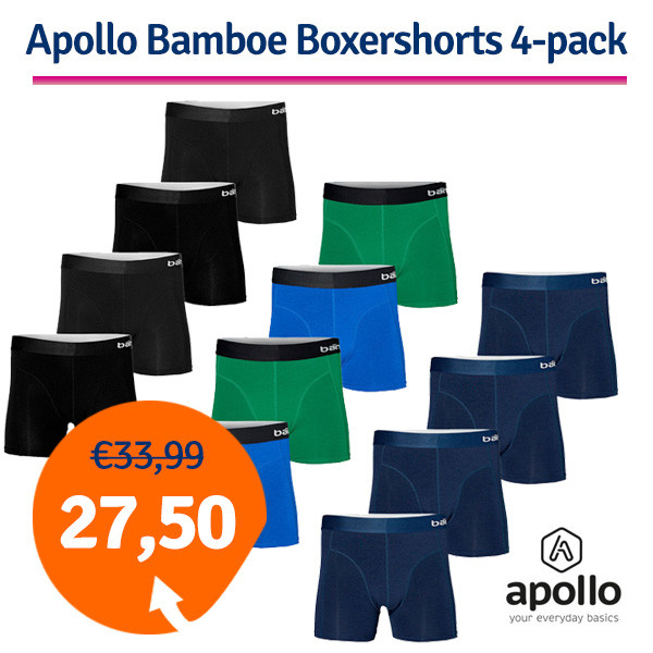 Een Dag Actie - Apollo Bamboe Boxershorts 4-Pack - Verkrijgbaar In 3 Kleuren Een Dag Actie - Apollo Bamboe Boxershorts 4-Pack - Verkrijgbaar In 3 Kleuren