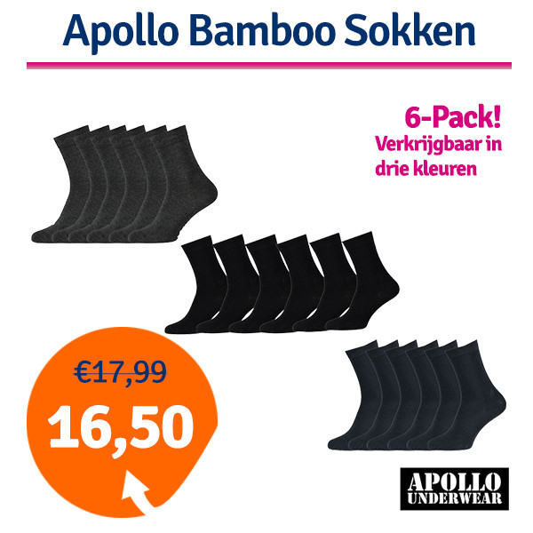 Een Dag Actie - Apollo Sokken Bamboo 6-Pack - Verkrijgbaar In 3 Kleuren