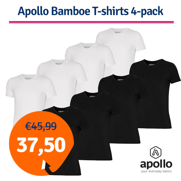 Een Dag Actie - Apollo T-Shirts Heren Bamboo V-Neck 4-Pack Een Dag Actie - Apollo T-Shirts Heren Bamboo V-Neck 4-Pack