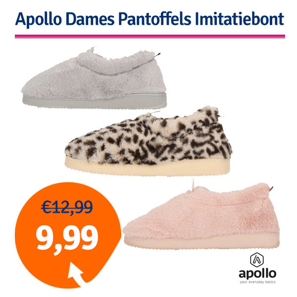 Een Dag Actie - Dagaanbieding Apollo Dames Pantoffels Imitatiebont (Roze, Grijs Of Panterprint)