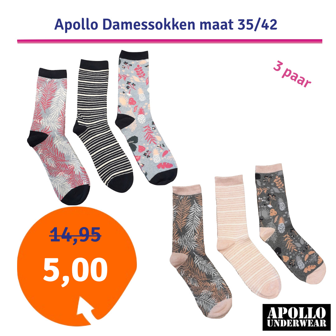 Een Dag Actie - Dagaanbieding Apollo Damessokken 3-Pack