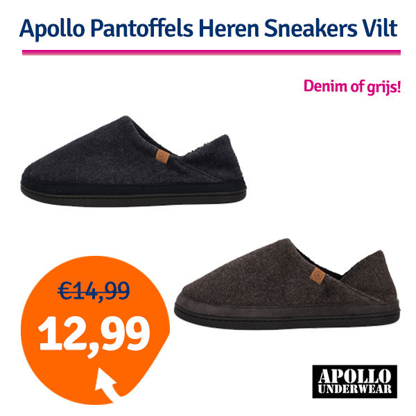Een Dag Actie - Dagaanbieding Apollo Heren Pantoffels Sneakers Vilt (Denim Of Grijs)