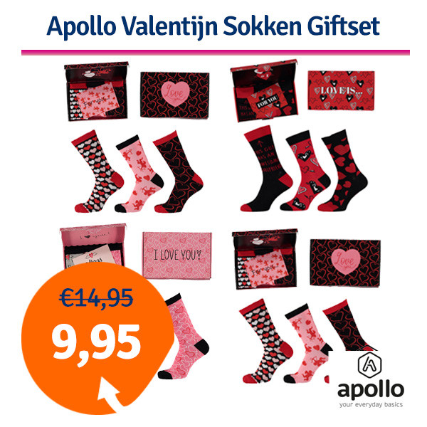 Een Dag Actie - Dagaanbieding Apollo Valentijn Sokken Giftset - Dames Of Heren