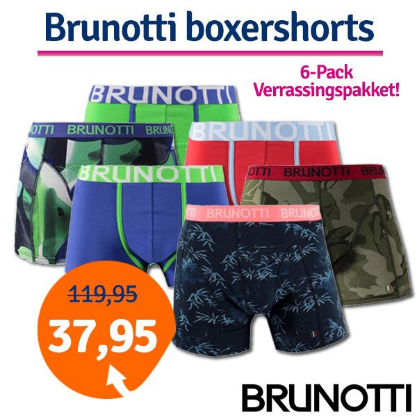 Een Dag Actie - Dagaanbieding Brunotti Boxershorts Verrassingspakket 6-Pack Een Dag Actie - Dagaanbieding Brunotti Boxershorts Verrassingspakket 6-Pack