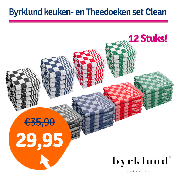 Een Dag Actie - Dagaanbieding Byrklund Keuken- En Theedoeken Set Clean - 12 Delig