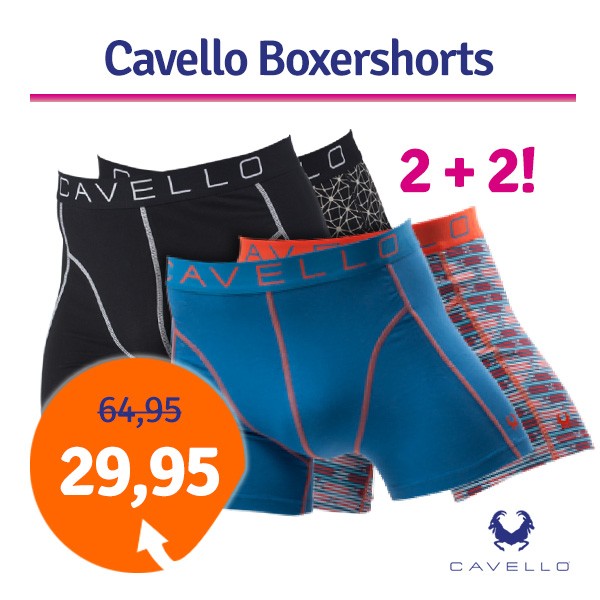 Een Dag Actie - Dagaanbieding Cavello Boxershorts Black Blue Red 4-Pack