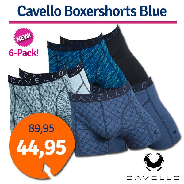 Een Dag Actie - Dagaanbieding Cavello Boxershorts Blue Print 6-Pack