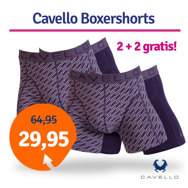 Een Dag Actie - Dagaanbieding Cavello Boxershorts Figuur Paars 4 Pack Een Dag Actie - Dagaanbieding Cavello Boxershorts Figuur Paars 4 Pack