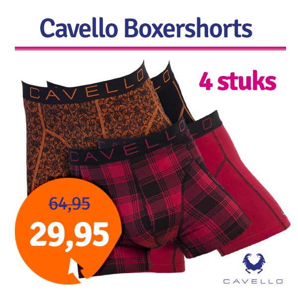 Een Dag Actie - Dagaanbieding Cavello Boxershorts Rood Oranje 4-Pack