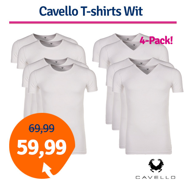 Een Dag Actie - Dagaanbieding Cavello T-Shirts Wit 4-Pack
