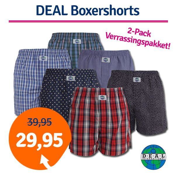 Een Dag Actie - Dagaanbieding Deal Boxershorts Verrassingspakket 2-Pack Een Dag Actie - Dagaanbieding Deal Boxershorts Verrassingspakket 2-Pack