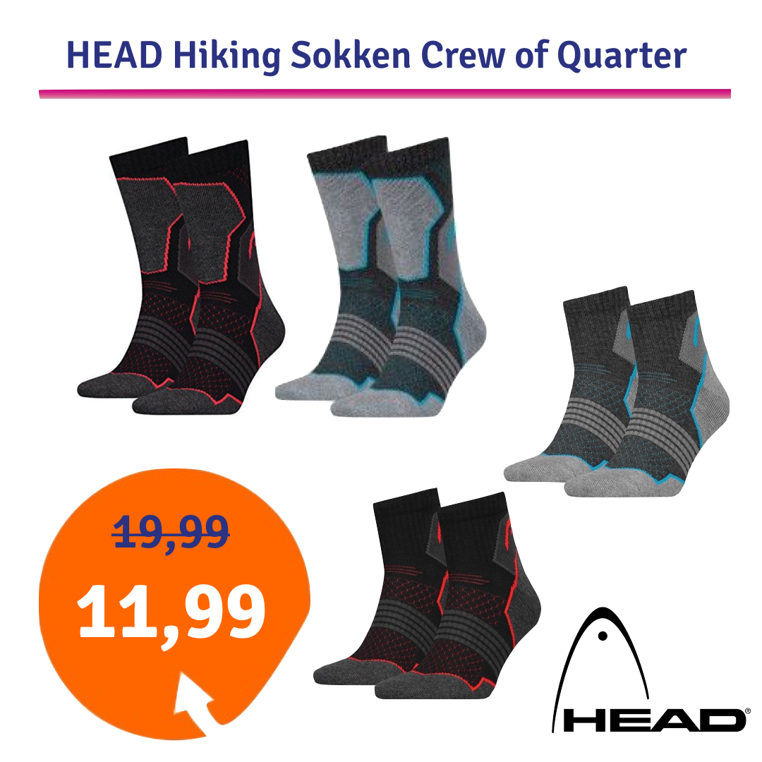 Een Dag Actie - Dagaanbieding Head Hiking Sokken Crew Of Quarter Een Dag Actie - Dagaanbieding Head Hiking Sokken Crew Of Quarter