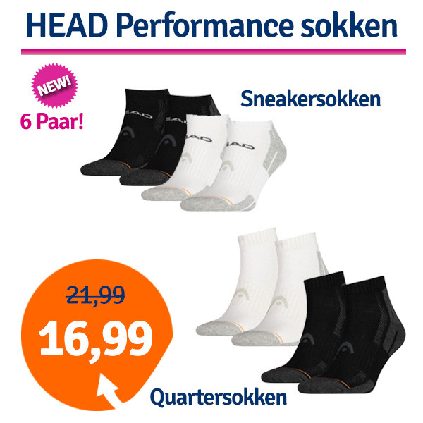 Een Dag Actie - Dagaanbieding Head Performance Quarter- Of Sneakersokken Een Dag Actie - Dagaanbieding Head Performance Quarter- Of Sneakersokken