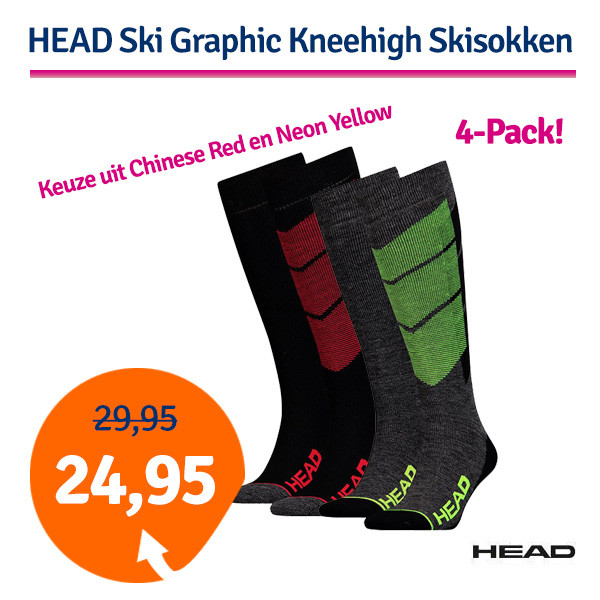 Een Dag Actie - Dagaanbieding Head Ski Graphic Kneehigh 4 Paar Skisokken Een Dag Actie - Dagaanbieding Head Ski Graphic Kneehigh 4 Paar Skisokken