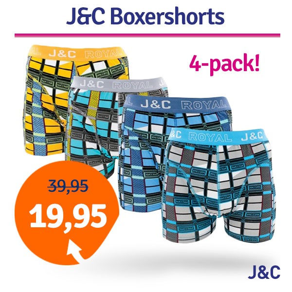 Een Dag Actie - Dagaanbieding Jc Boxershorts Block Geel-Blauw Een Dag Actie - Dagaanbieding Jc Boxershorts Block Geel-Blauw