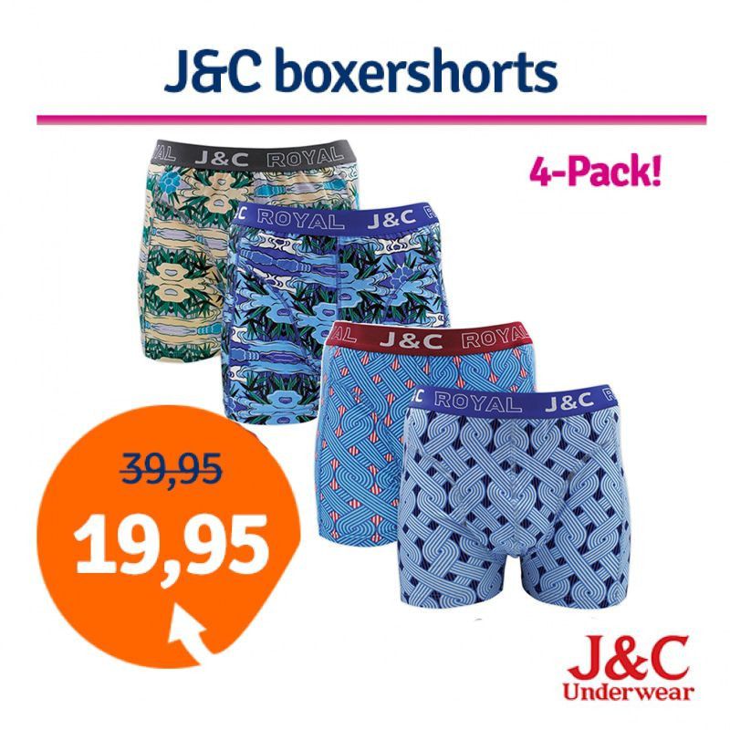 Een Dag Actie - Dagaanbieding Jc Boxershorts Blue Combi 4-Pack Een Dag Actie - Dagaanbieding Jc Boxershorts Blue Combi 4-Pack