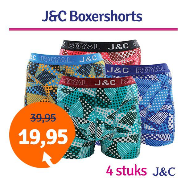 Een Dag Actie - Dagaanbieding Jc Boxershorts Dot Combi 4-Pack