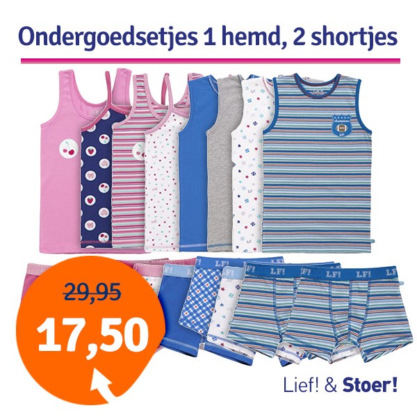 Een Dag Actie - Dagaanbieding Lief! En Stoer! Ondergoedsetjes Een Dag Actie - Dagaanbieding Lief! En Stoer! Ondergoedsetjes