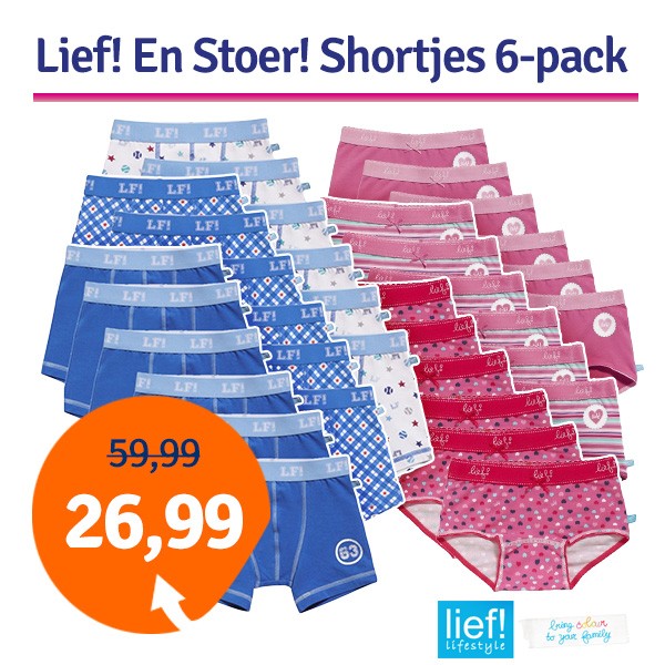 Een Dag Actie - Dagaanbieding Lief! En Stoer! Shortjes Verrassingspakket 6-Pack