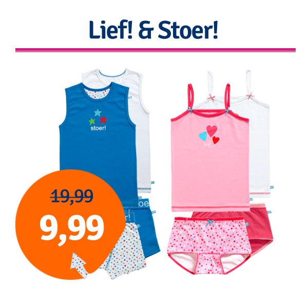 Een Dag Actie - Dagaanbieding Lief! & Stoer! Ondergoedset Een Dag Actie - Dagaanbieding Lief! & Stoer! Ondergoedset
