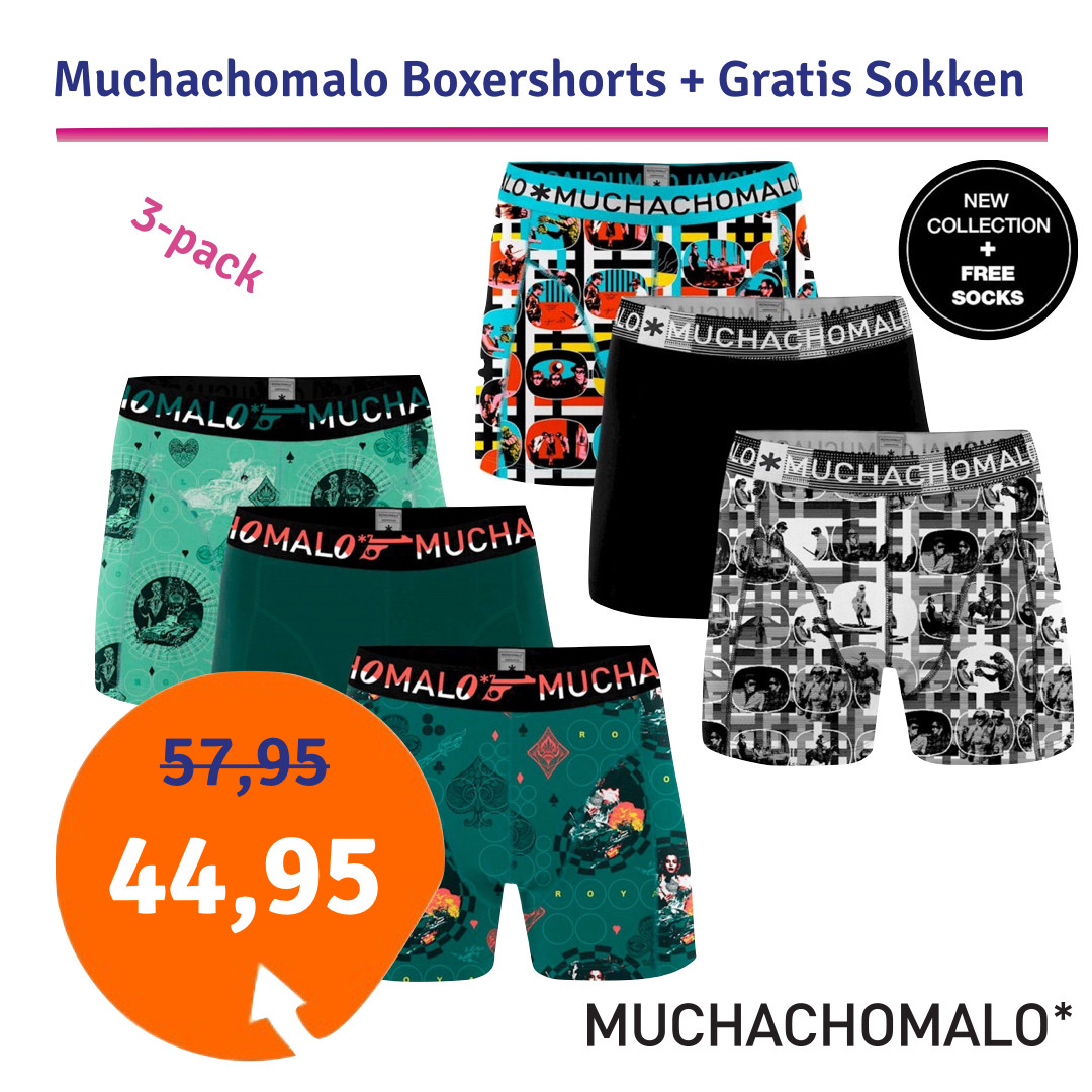 Een Dag Actie - Dagaanbieding Muchachomalo Boxershorts 3-Pack + Gratis Sokken