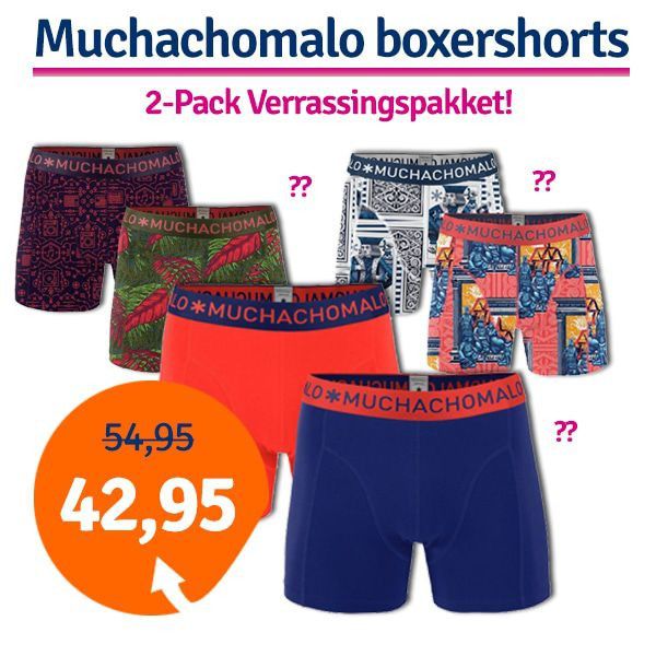 Een Dag Actie - Dagaanbieding Muchachomalo Boxershorts Verrassingspakket 2-Pack Een Dag Actie - Dagaanbieding Muchachomalo Boxershorts Verrassingspakket 2-Pack