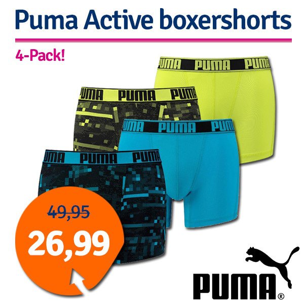 Een Dag Actie - Dagaanbieding Puma Active Heren Boxershorts 4-Pack