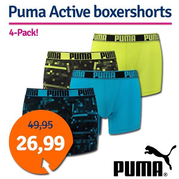 Een Dag Actie - Dagaanbieding Puma Active Heren Boxershorts 4-Pack Een Dag Actie - Dagaanbieding Puma Active Heren Boxershorts 4-Pack