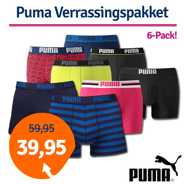 Een Dag Actie - Dagaanbieding Puma Boxershorts 6-Pack Verrassingspakket Een Dag Actie - Dagaanbieding Puma Boxershorts 6-Pack Verrassingspakket